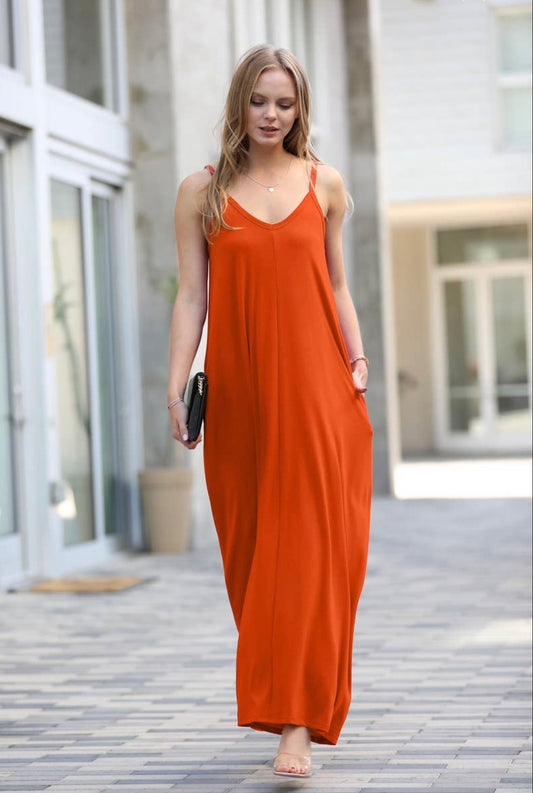 Maxi Dress with Adjustable Straps and Pockets